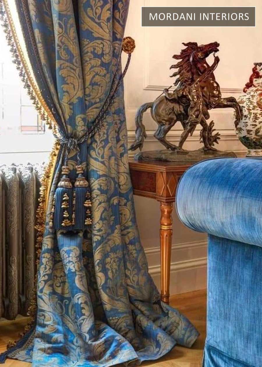 Blue Damask Silk Curtains